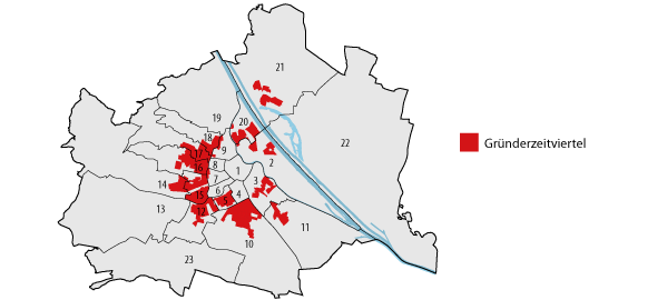 Lage der Gründerzeitviertel in Wien; Grafik: MVÖ